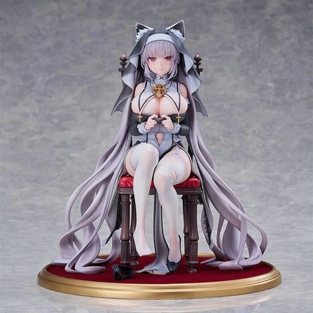 Lavender-Haired Catgirl Figure Seated on Red Velvet Chair